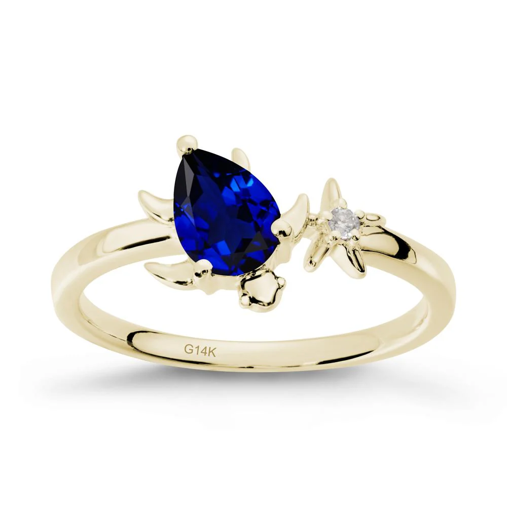 Pear Sapphire Turtle and Starfish Ring - Image 4