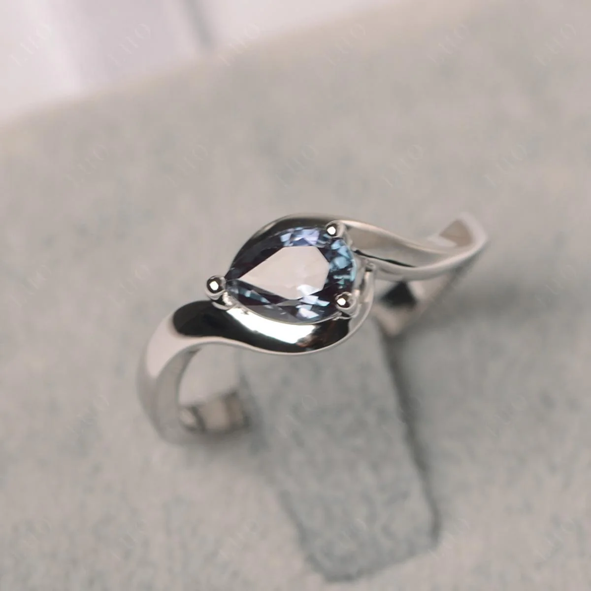 Pear Shaped Alexandrite East West Solitaire Ring - Image 10