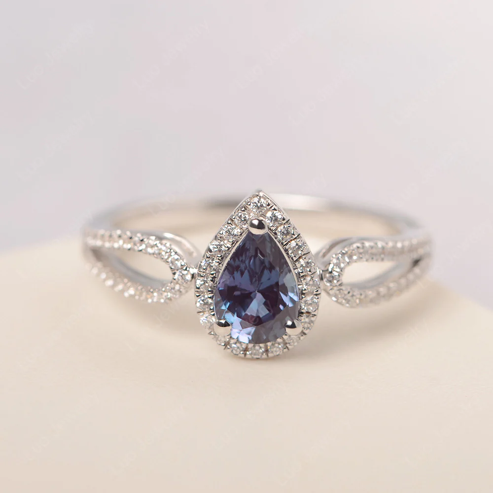 Pear Shaped Alexandrite Halo Engagement Ring