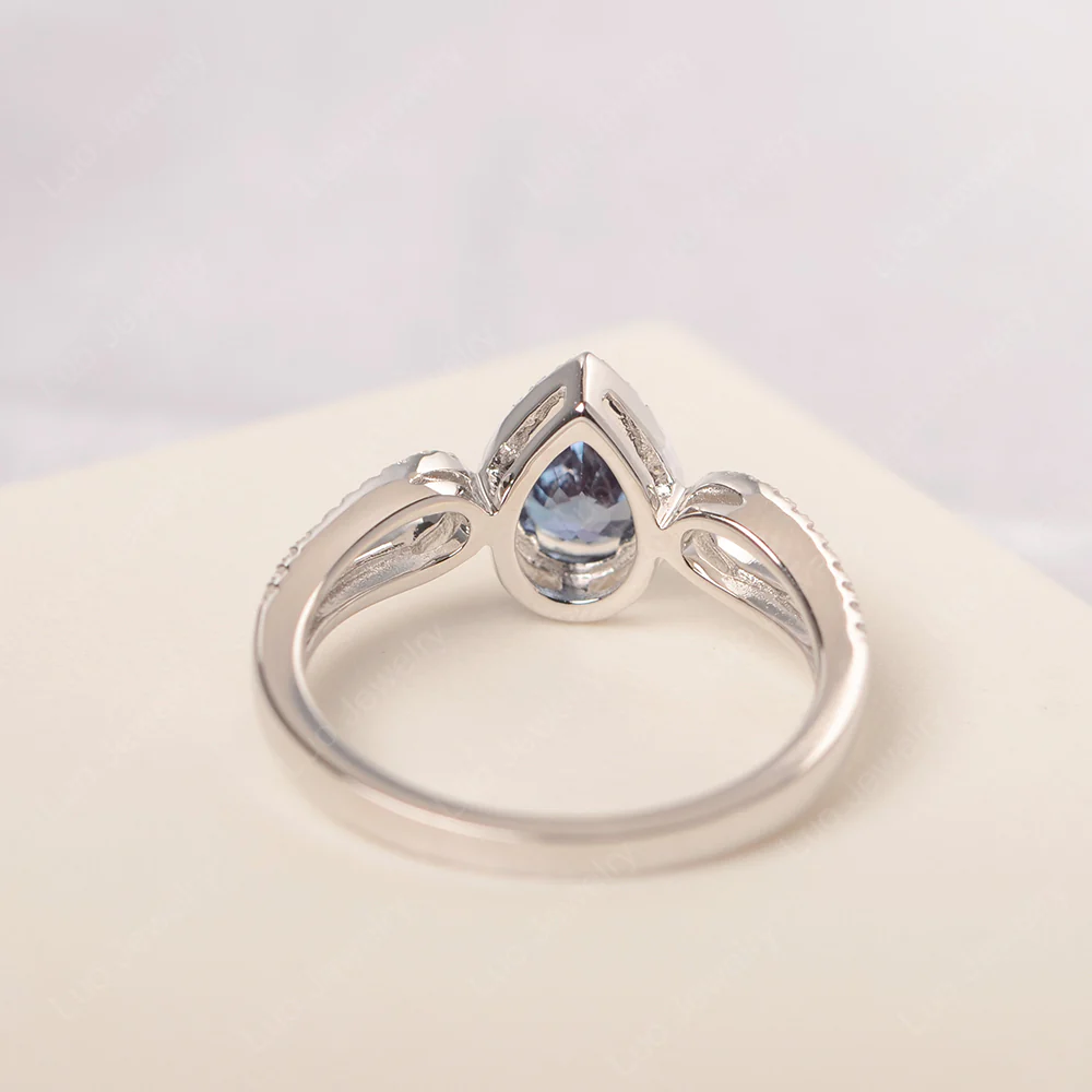 Pear Shaped Alexandrite Halo Engagement Ring - Image 3