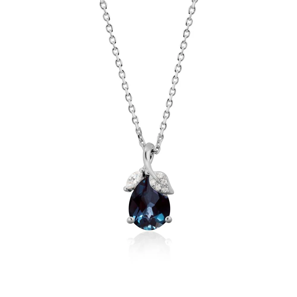 Pear Shaped Alexandrite Leaf Pendant Necklace