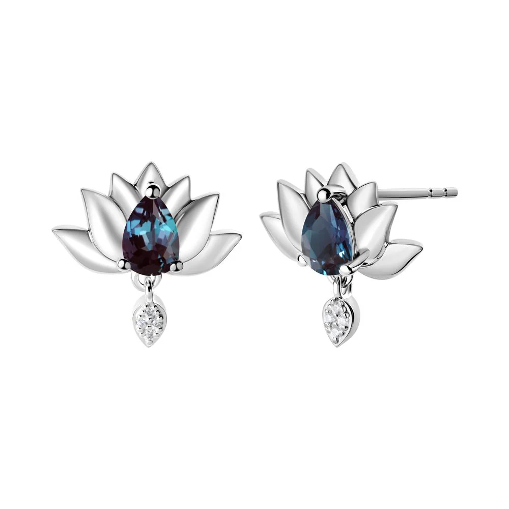 Pear Shaped Alexandrite Lotus Flower Earrings - Image 8