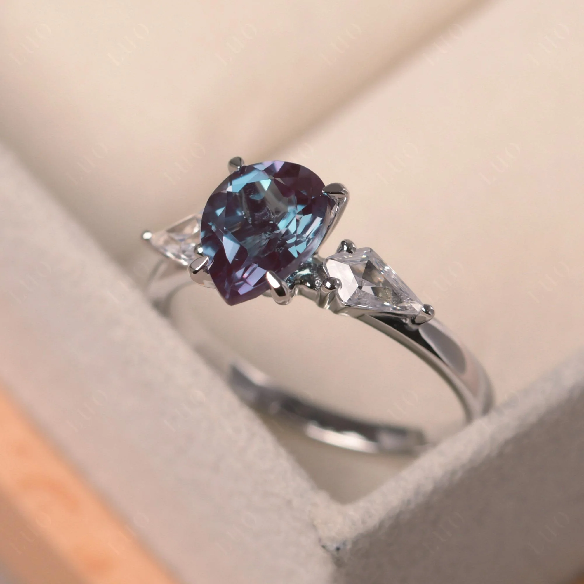 Pear Alexandrite Trilogy Engagement Ring - Image 2