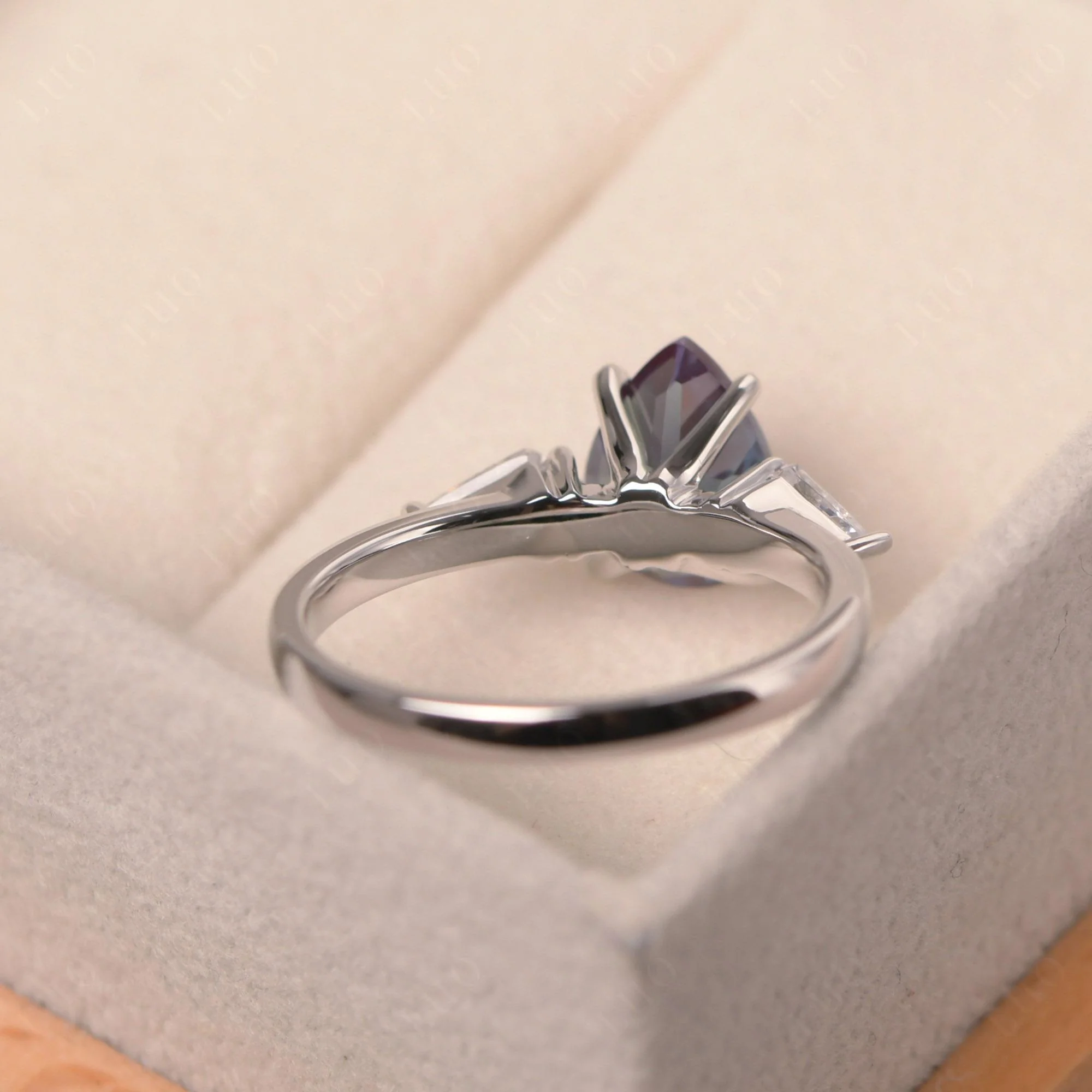Pear Alexandrite Trilogy Engagement Ring - Image 3