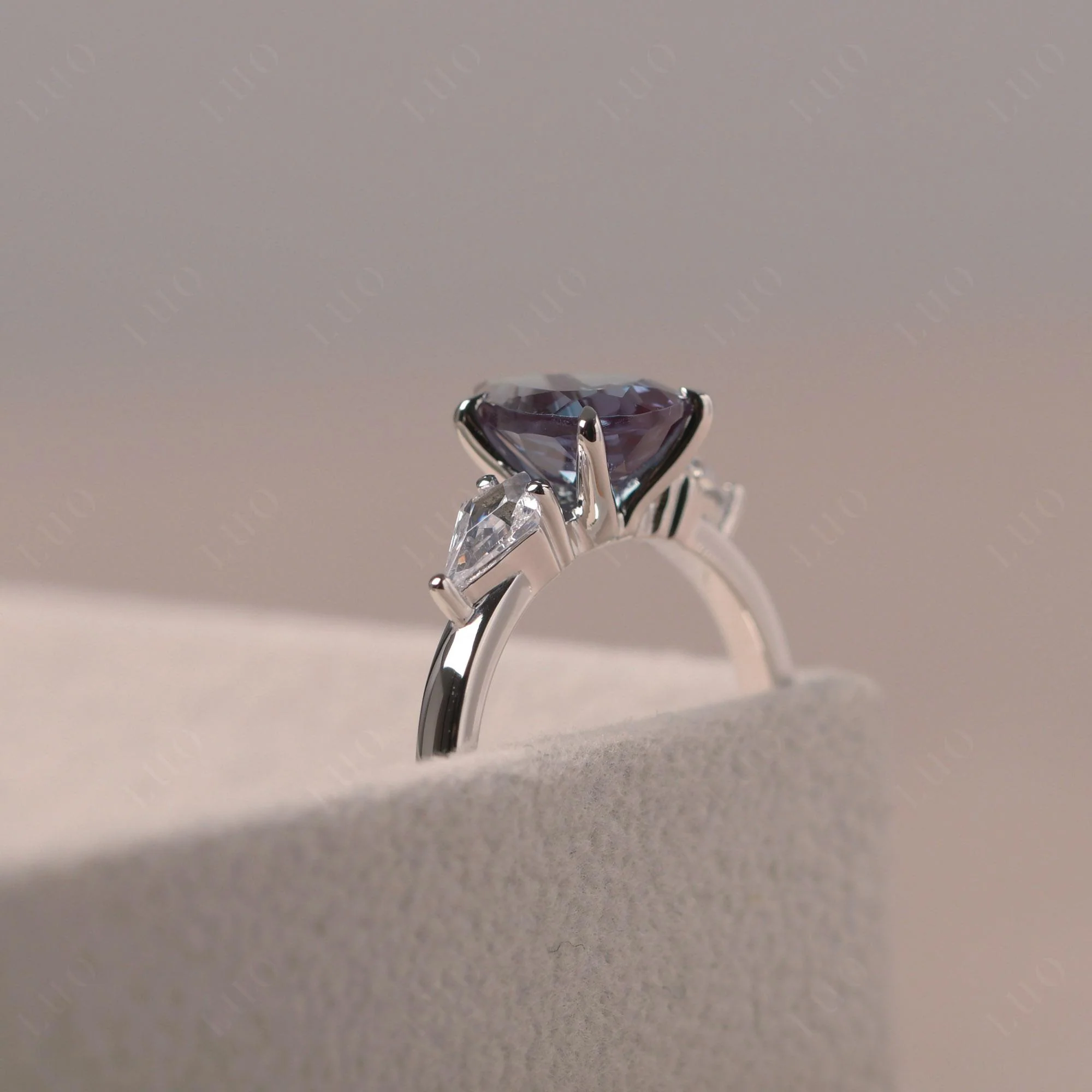 Pear Alexandrite Trilogy Engagement Ring - Image 4