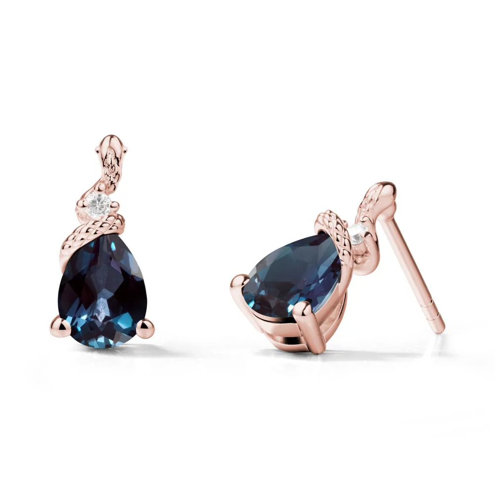 Pear Shaped Alexandrite Stud Snake Earrings - Image 4