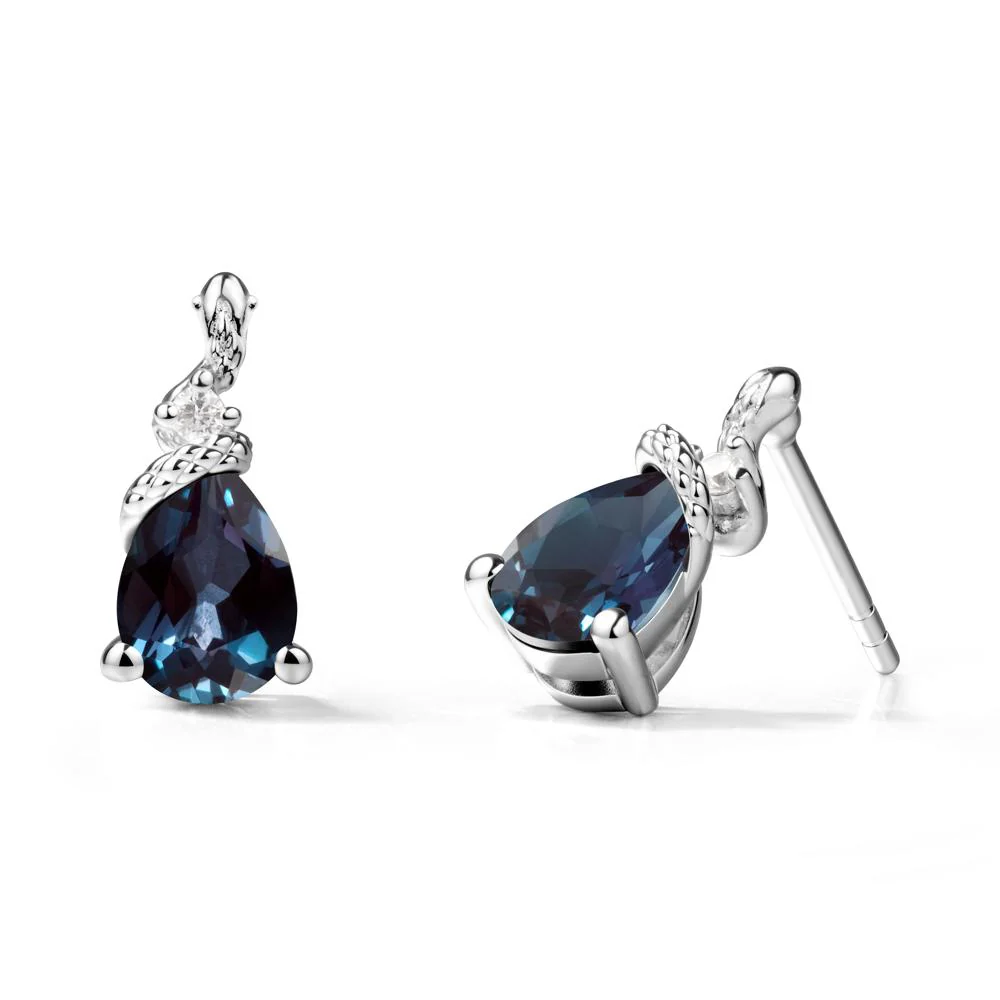 Pear Shaped Alexandrite Stud Snake Earrings - Image 9