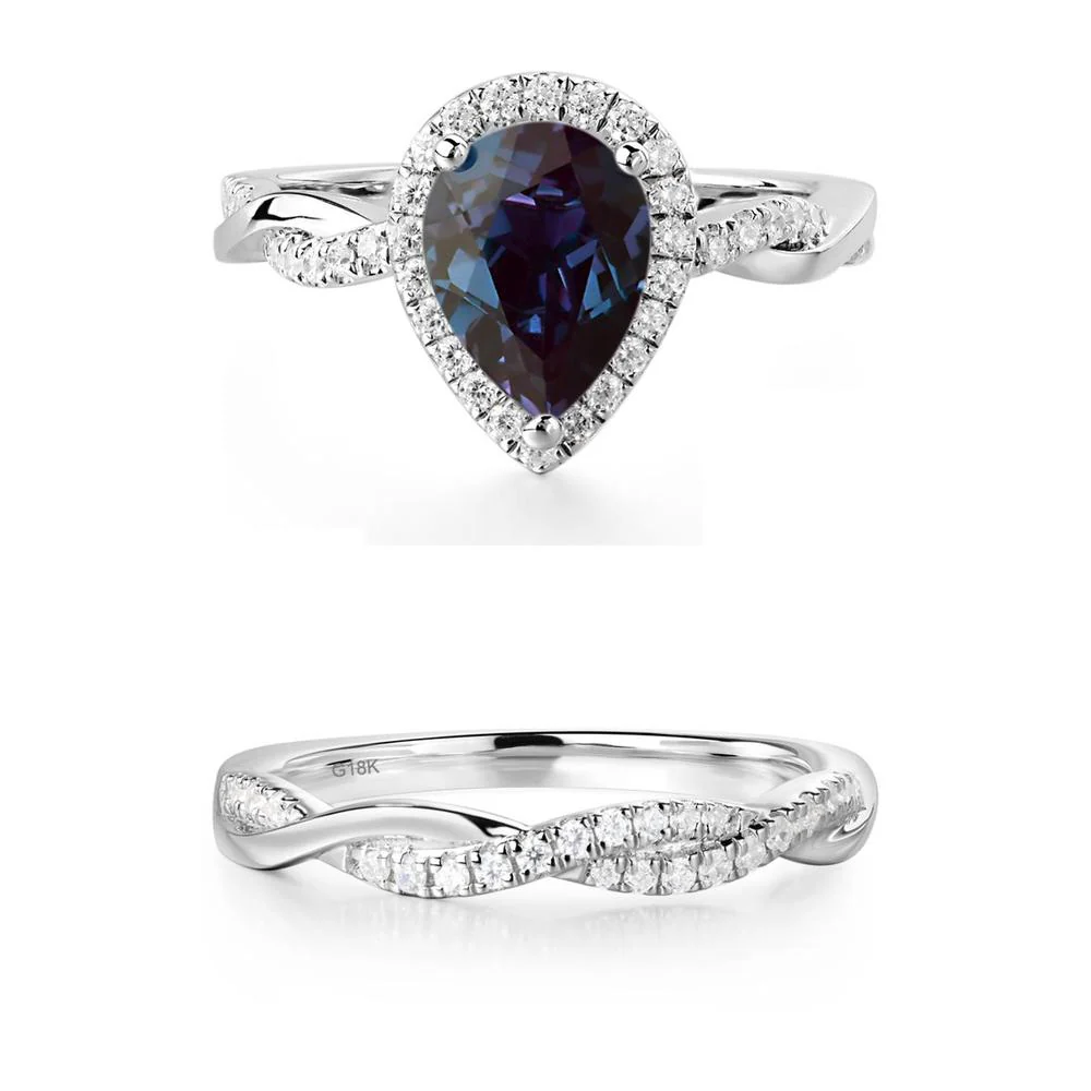 Pear Shaped Alexandrite Twisted Halo Ring - Image 21