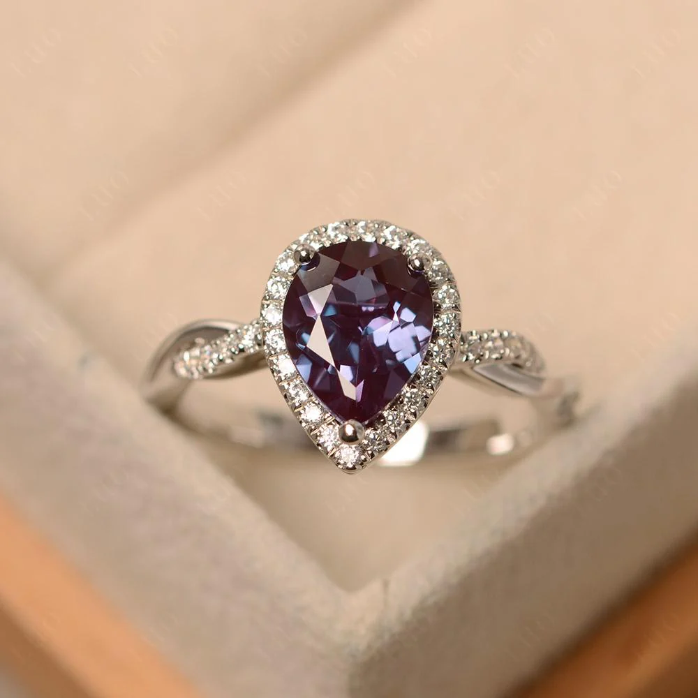 Pear Shaped Alexandrite Twisted Halo Ring - Image 29