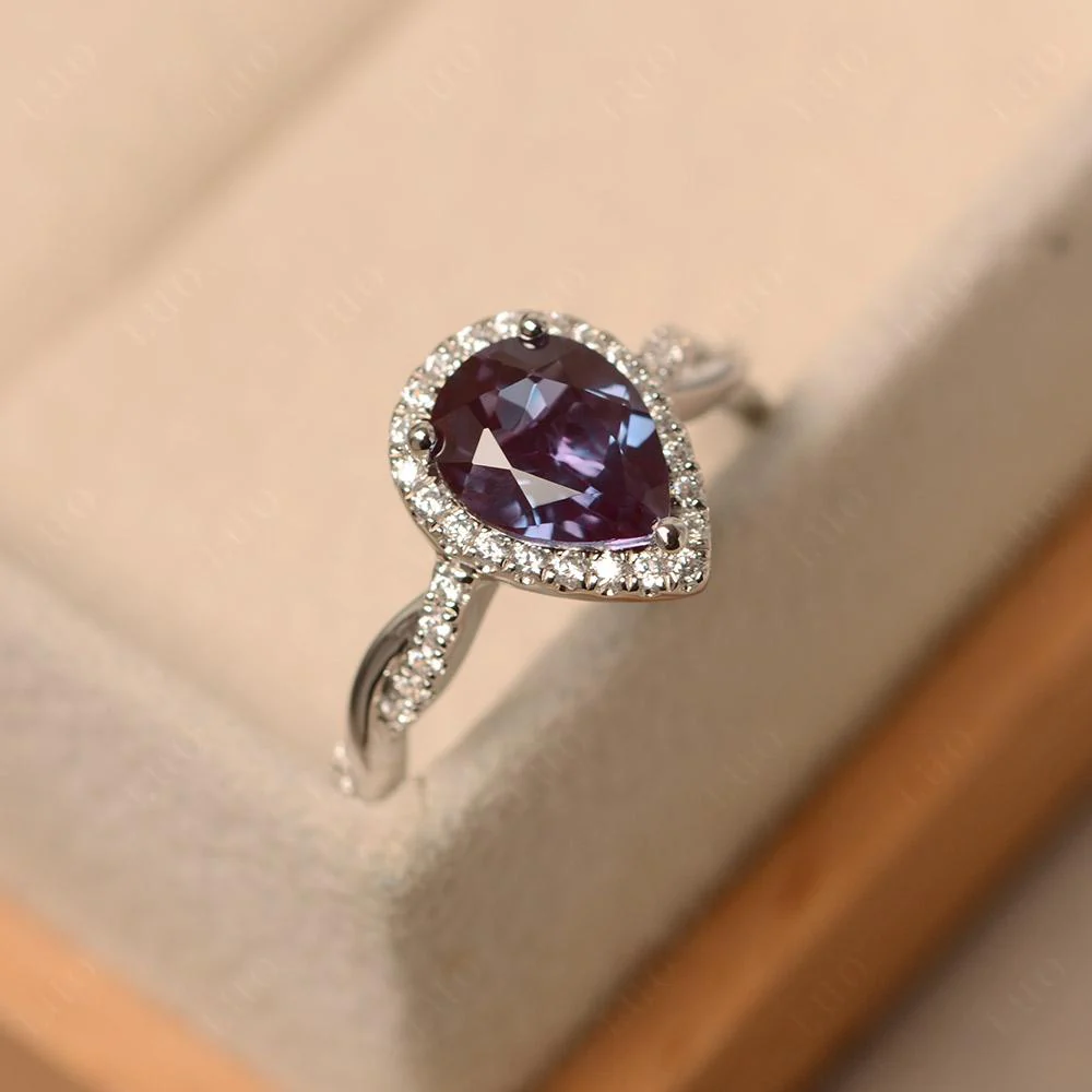 Pear Shaped Alexandrite Twisted Halo Ring - Image 30
