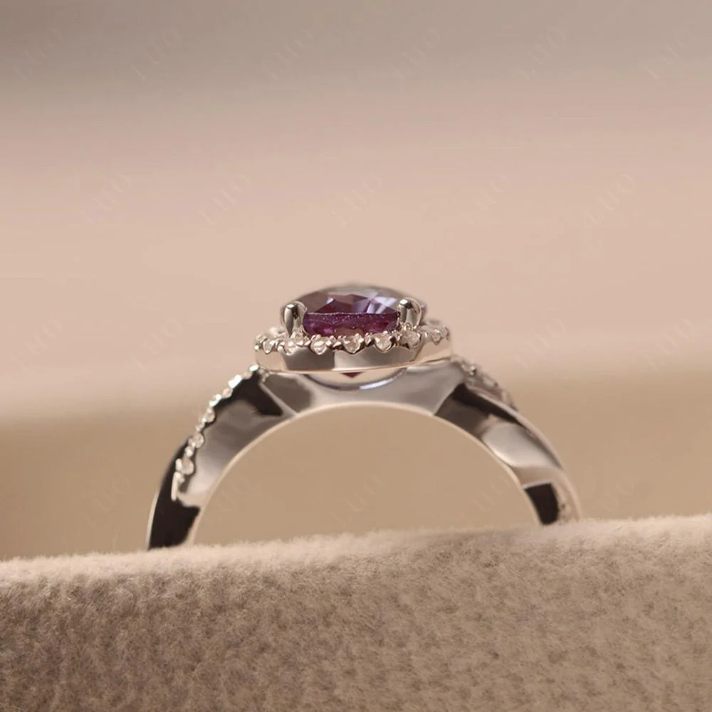 Pear Shaped Alexandrite Twisted Halo Ring - Image 32