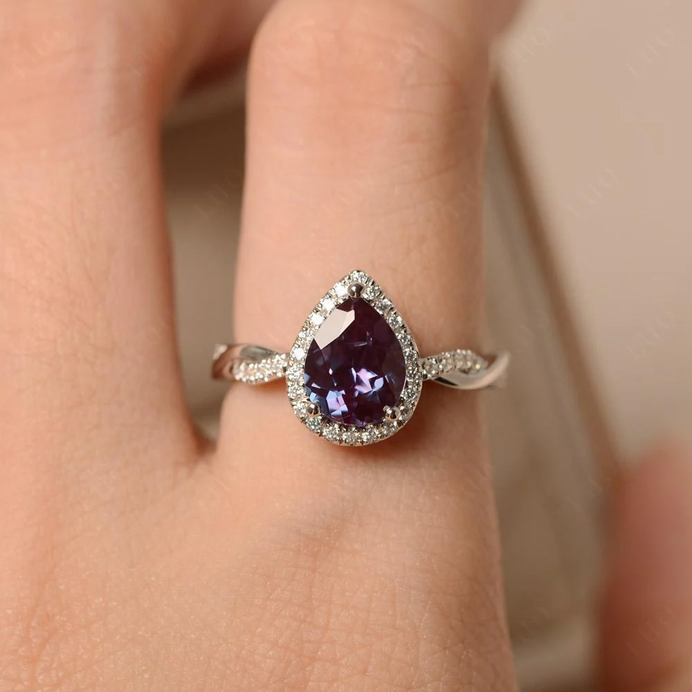 Pear Shaped Alexandrite Twisted Halo Ring - Image 33