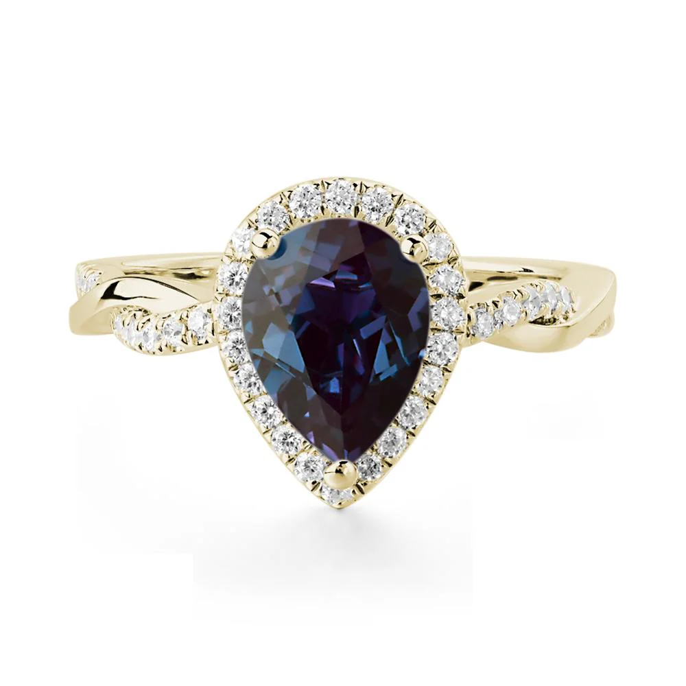 Pear Shaped Alexandrite Twisted Halo Ring - Image 5