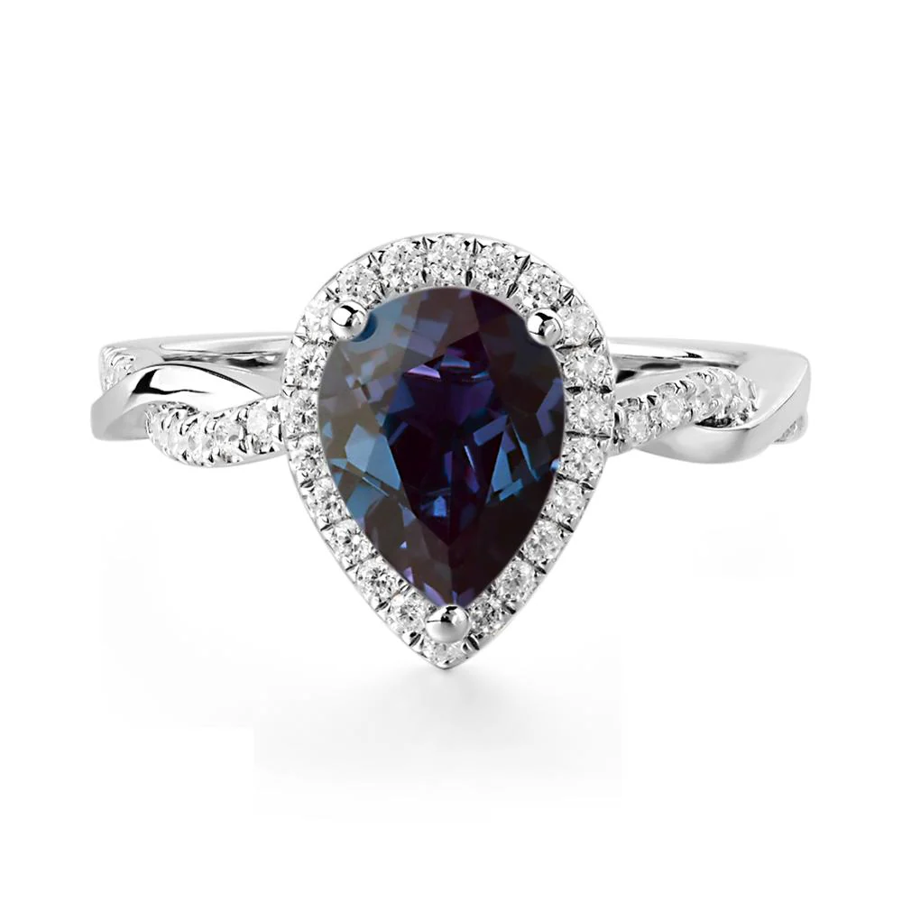 Pear Shaped Alexandrite Twisted Halo Ring - Image 6