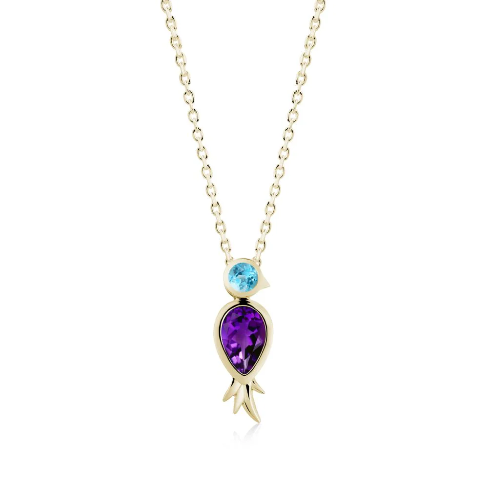 Pear Shaped Amethyst and Swiss Blue Topaz Bird Pendant Neckalce - Image 3