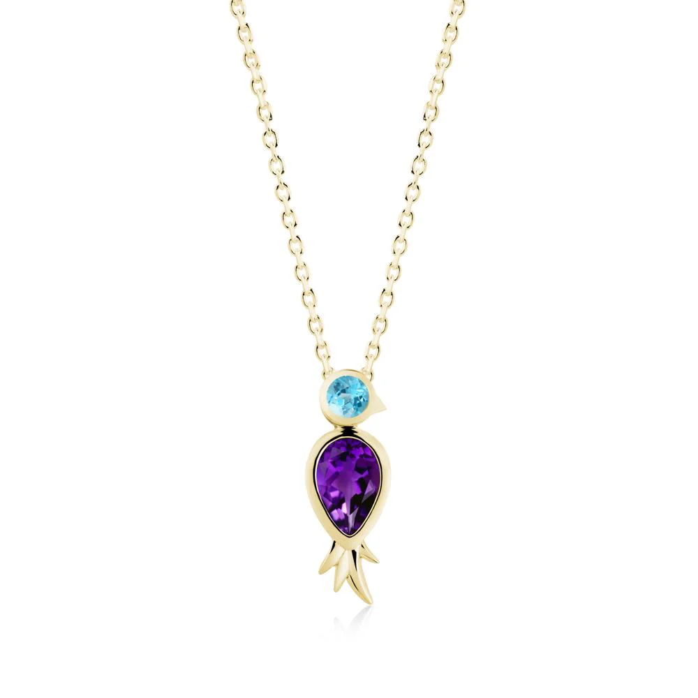 Pear Shaped Amethyst and Swiss Blue Topaz Bird Pendant Neckalce - Image 4