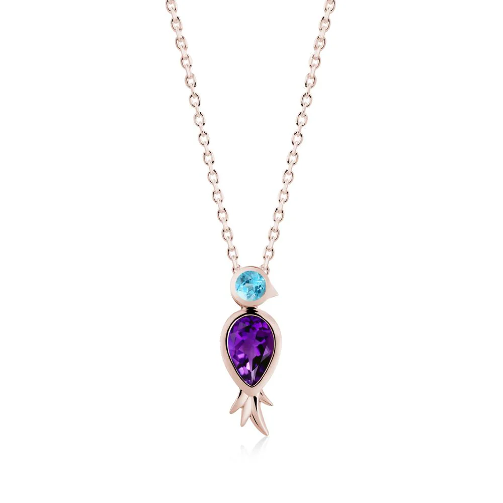 Pear Shaped Amethyst and Swiss Blue Topaz Bird Pendant Neckalce - Image 7