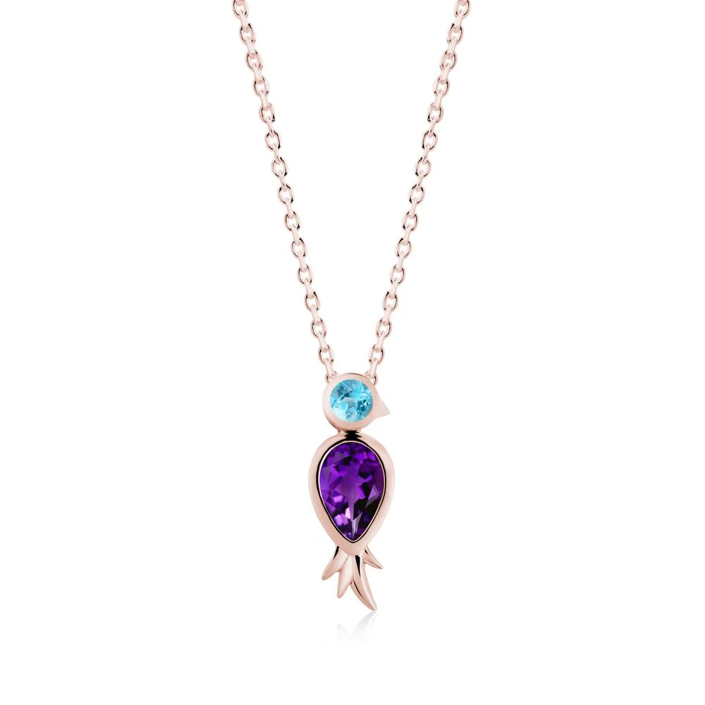 Pear Shaped Amethyst and Swiss Blue Topaz Bird Pendant Neckalce - Image 8