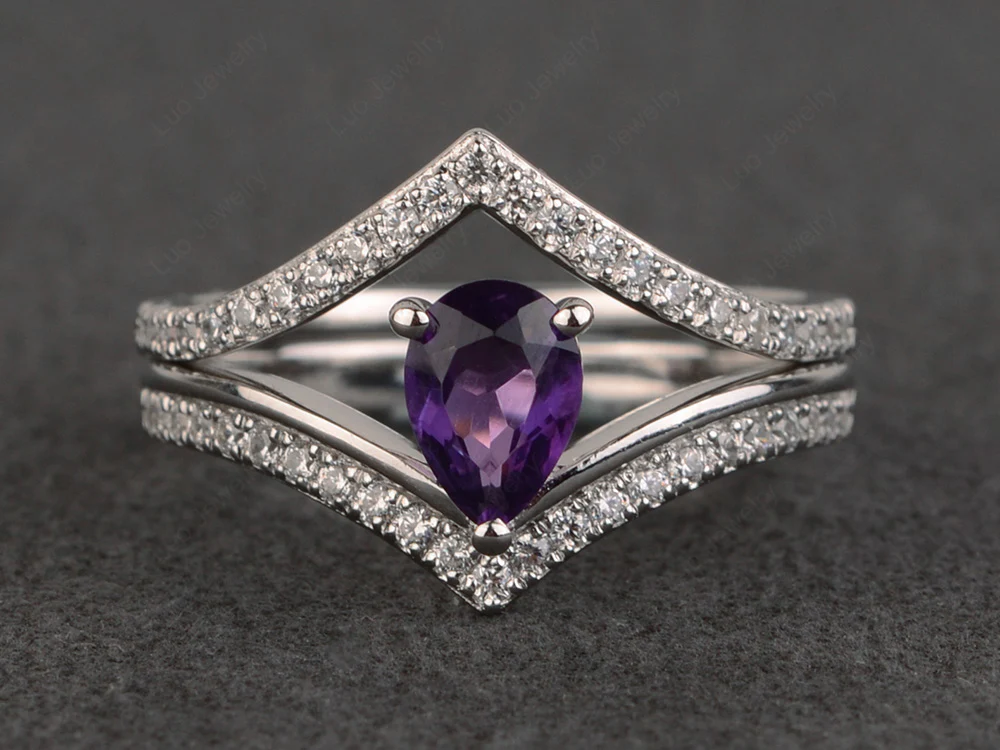 Amethyst Chevron Wedding Ring Set
