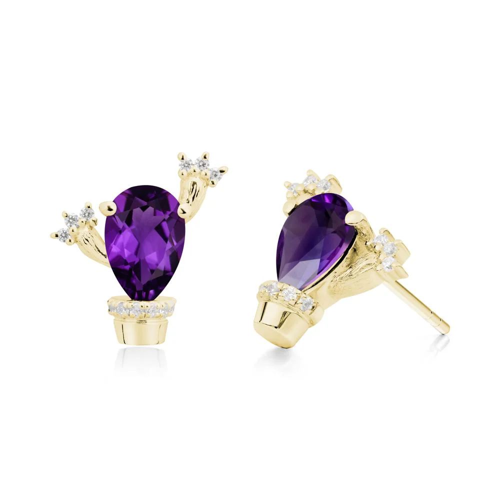 Pear Shaped Amethyst Cactus Stud Earrings - Image 7