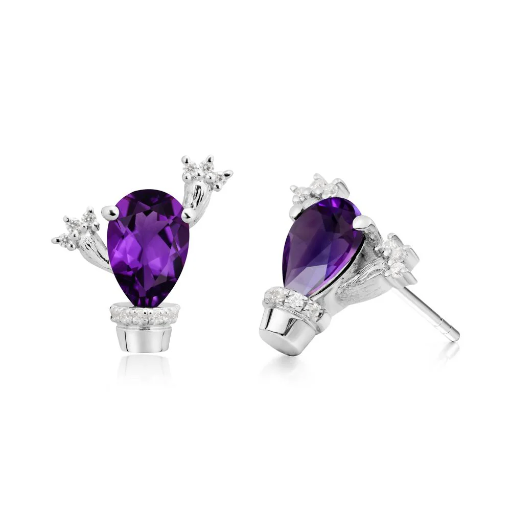 Pear Shaped Amethyst Cactus Stud Earrings - Image 8