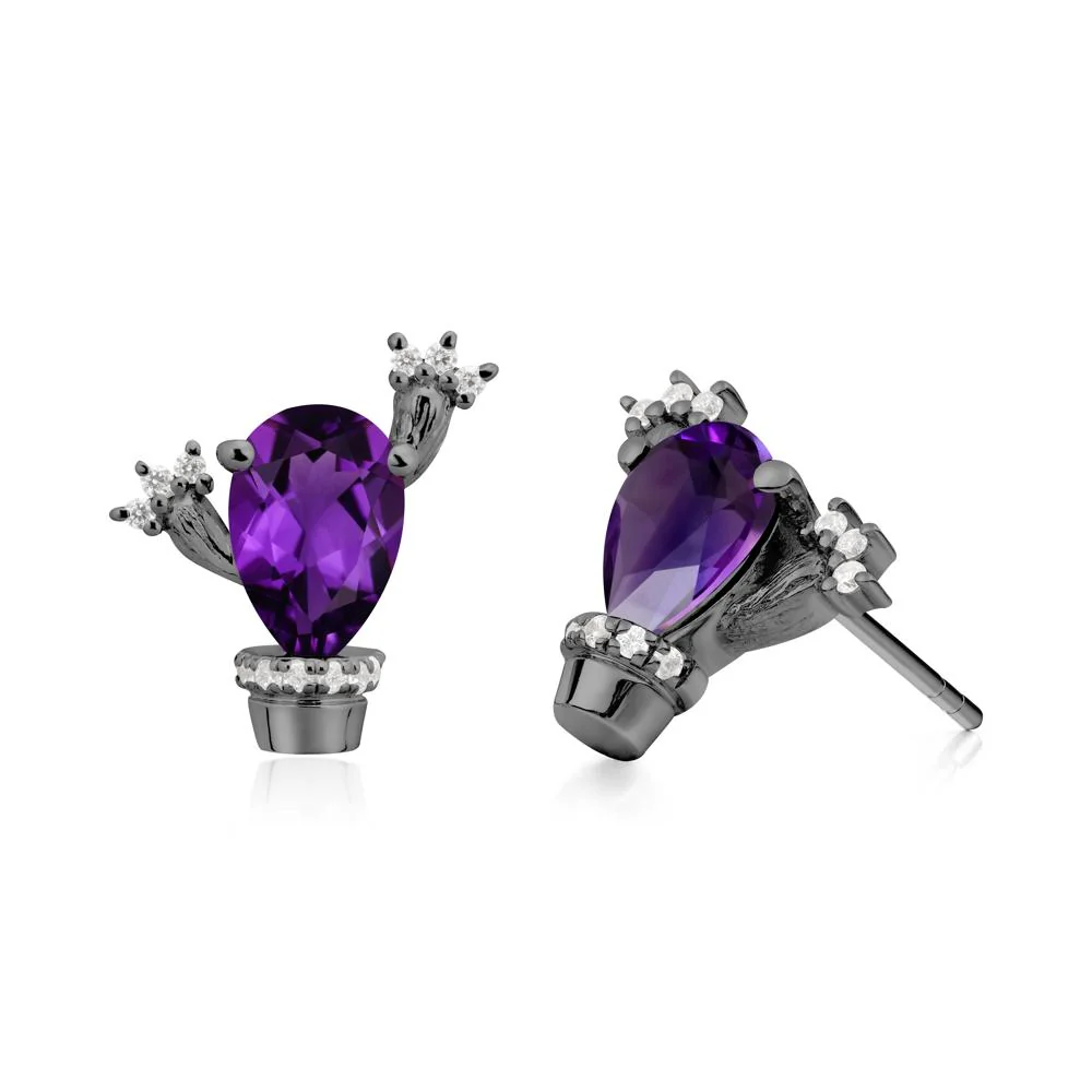 Pear Shaped Amethyst Cactus Stud Earrings - Image 9