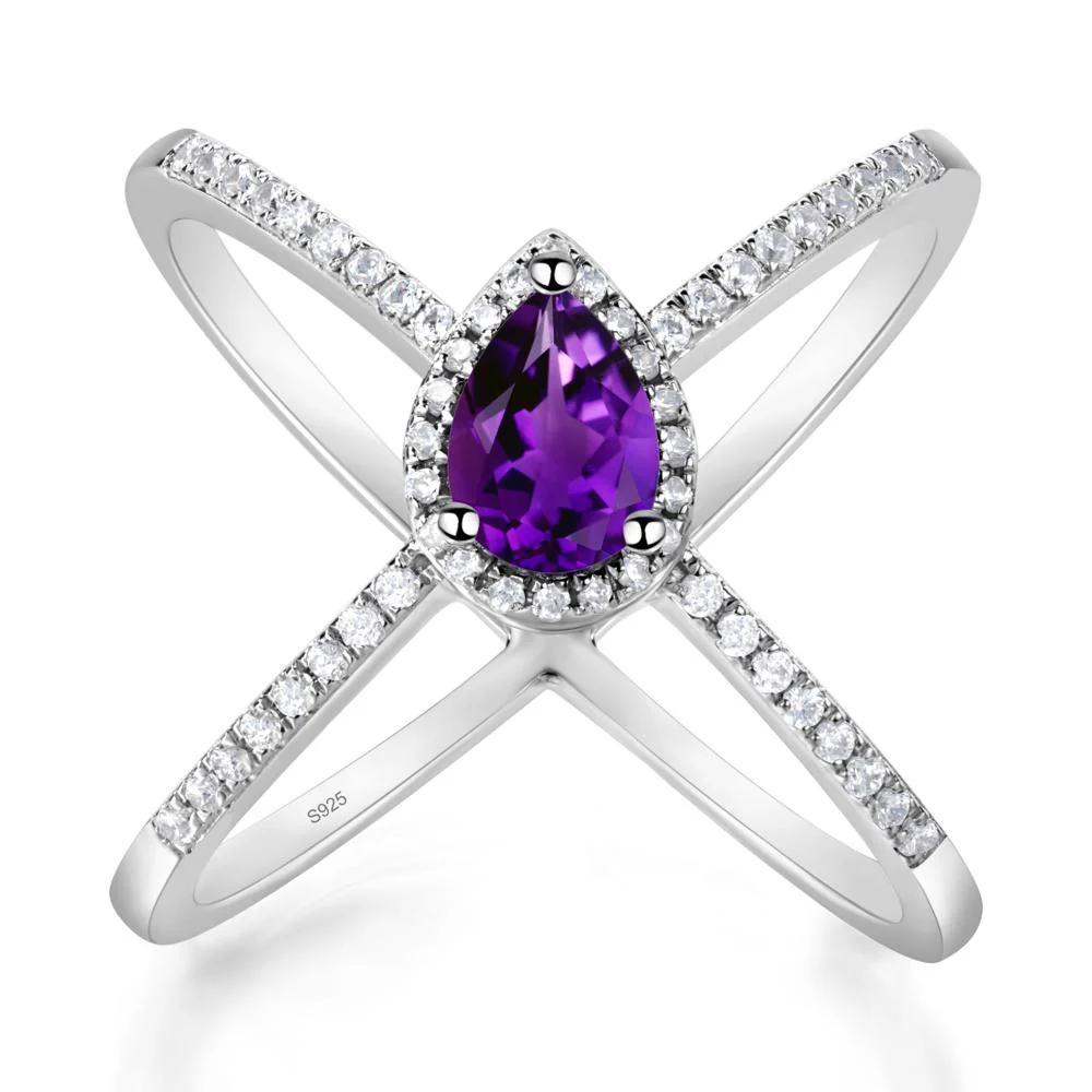Pear Shaped Amethyst Criss Cross Ring