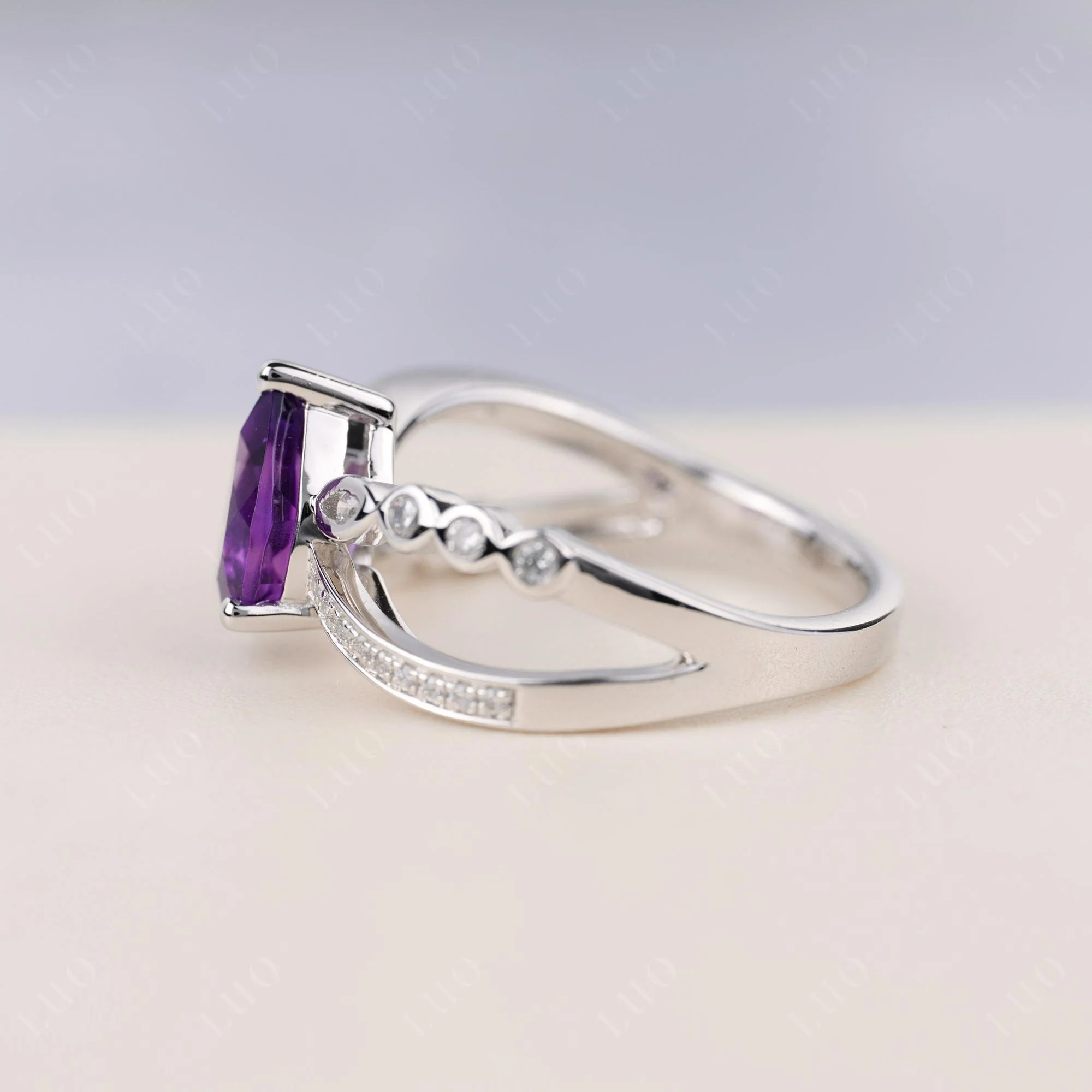 Pear Shaped Amethyst Crossover Ring - Image 3