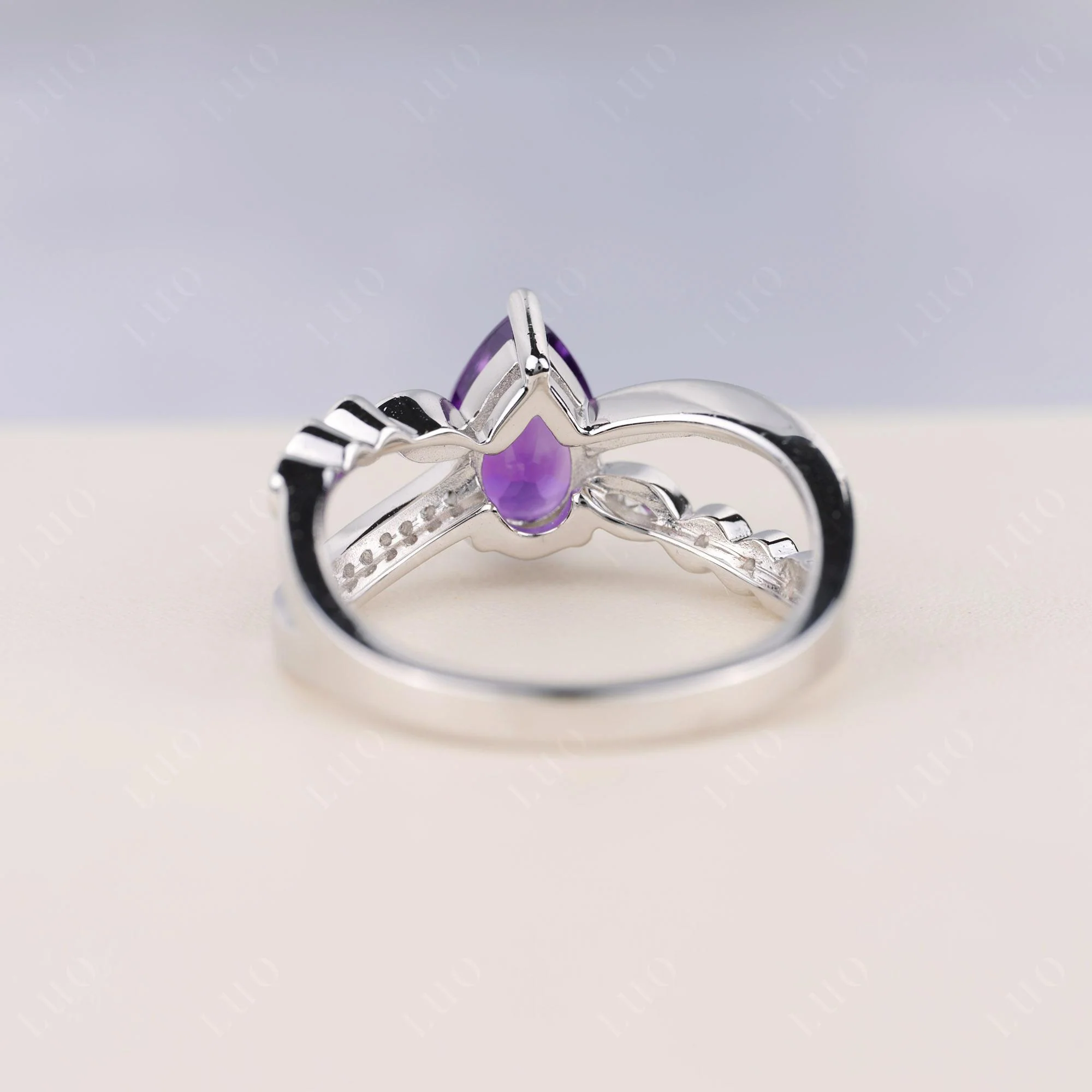 Pear Shaped Amethyst Crossover Ring - Image 4