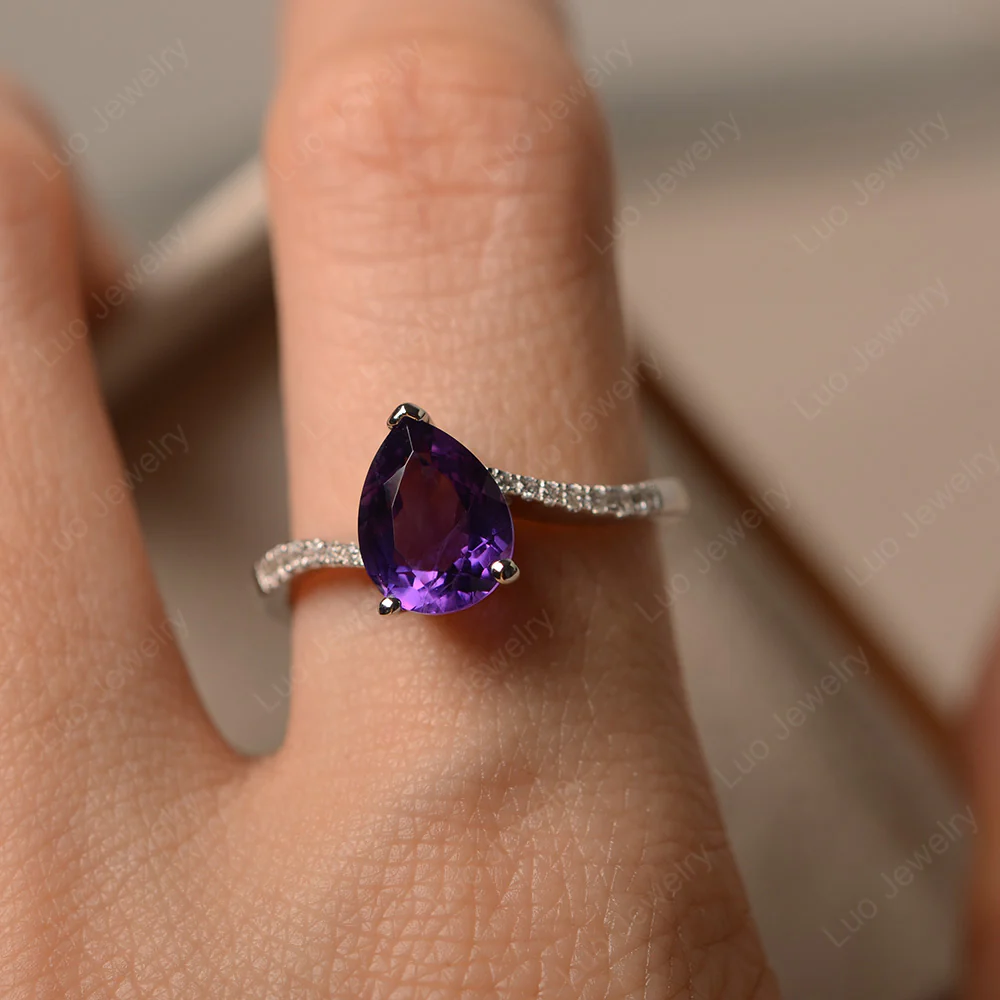 Pear Shaped Amethyst Bypass Ring - Image 4