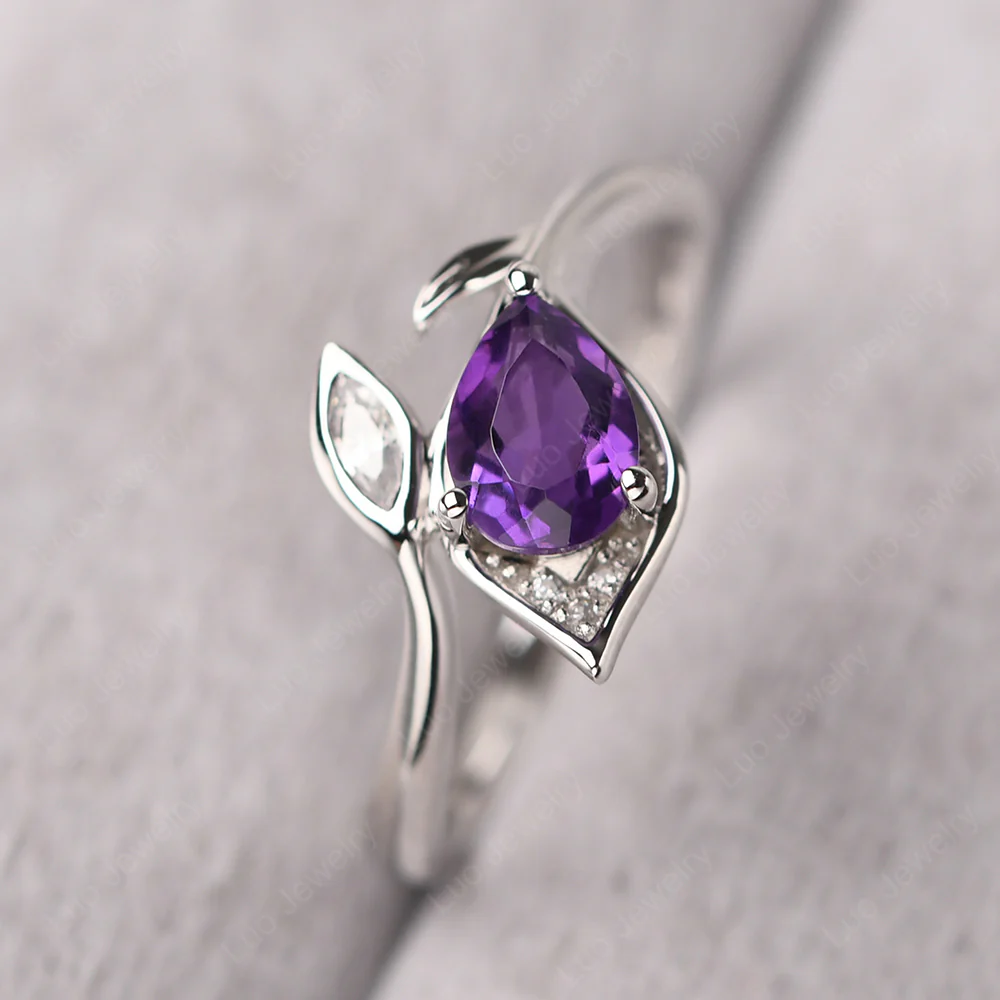 Amethyst Leaf Design Ring - Image 3