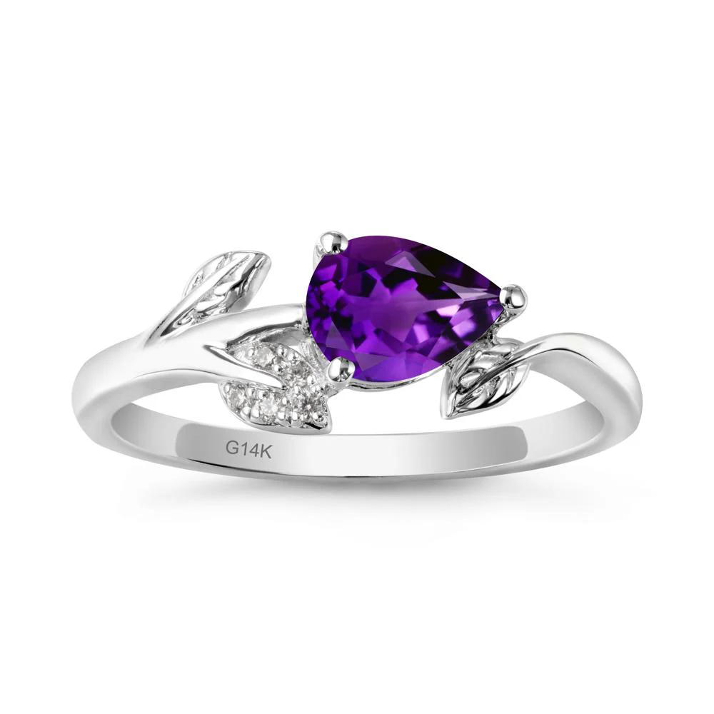 Pear Shaped Amethyst Leaf Ring - Image 3