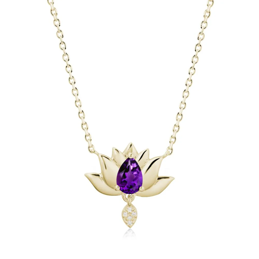 Pear Shaped Amethyst Lotus Flower Pendant - Image 3