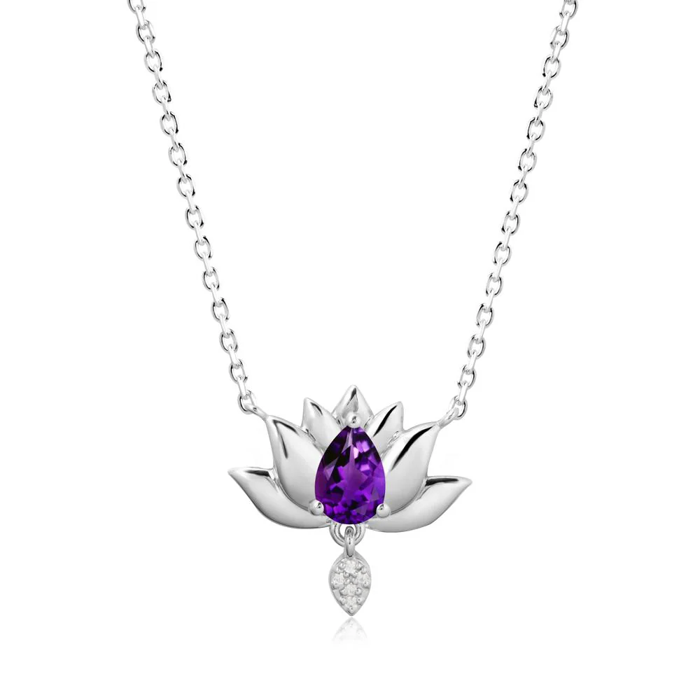 Pear Shaped Amethyst Lotus Flower Pendant - Image 5