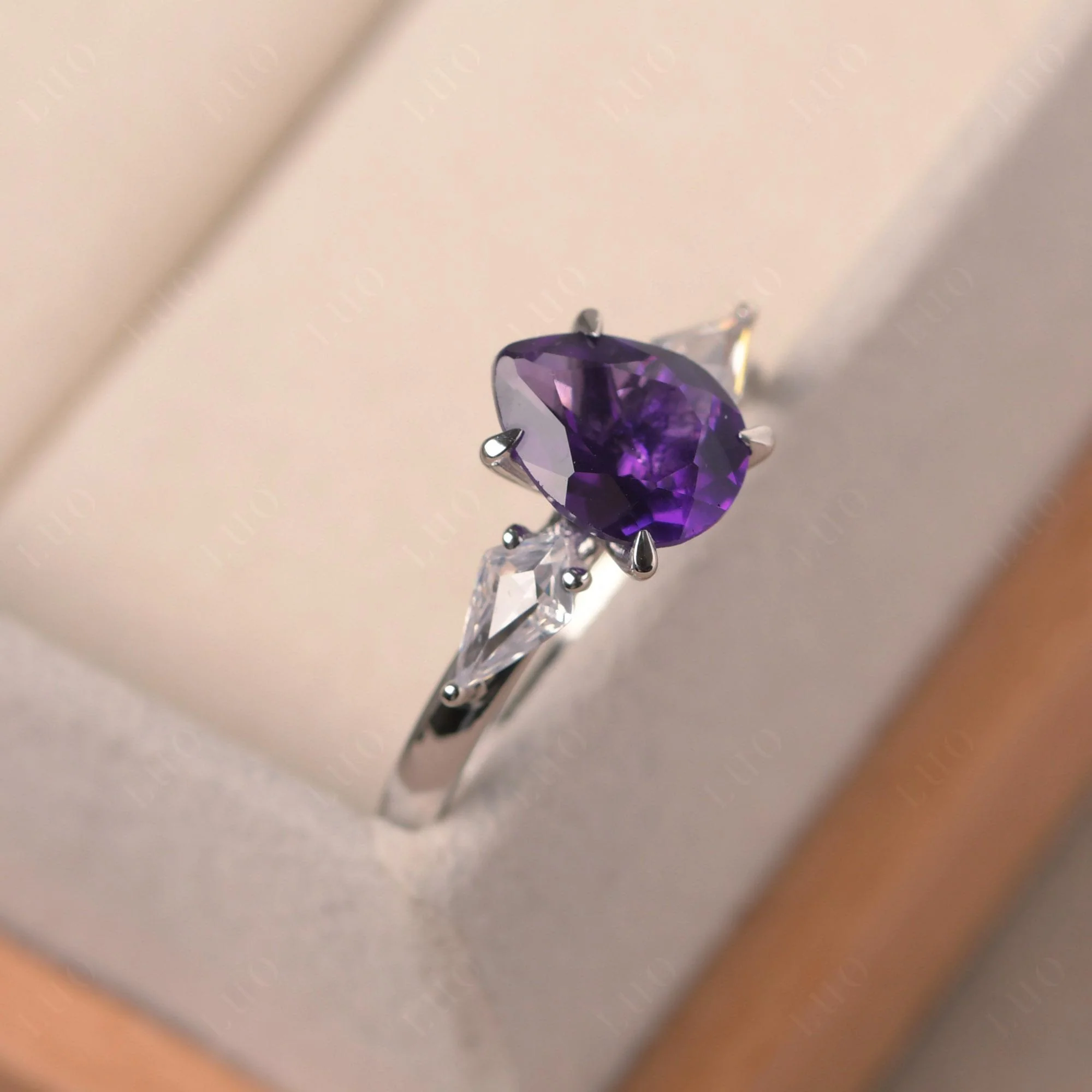 Amethyst Pear Three Stone Ring - Image 2