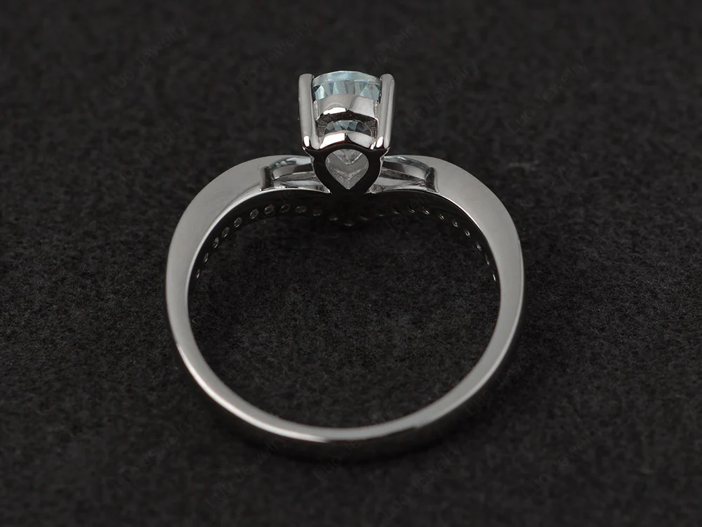 V Shaped Aquamarine Bridal Set Ring - Image 4