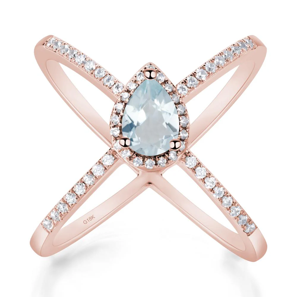 Pear Shaped Aquamarine Criss Cross Ring
