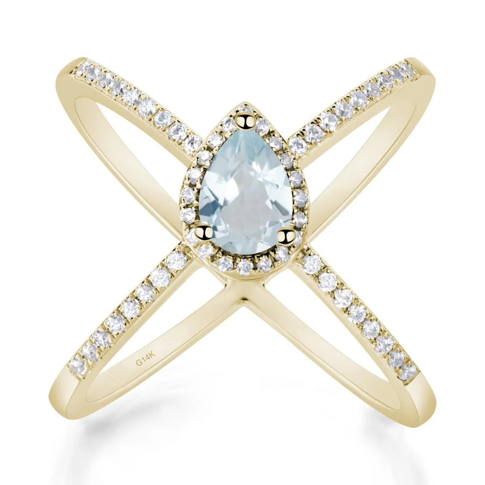 Pear Shaped Aquamarine Criss Cross Ring - Image 2