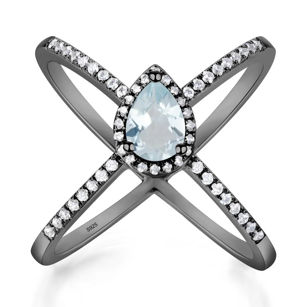 Pear Shaped Aquamarine Criss Cross Ring - Image 4