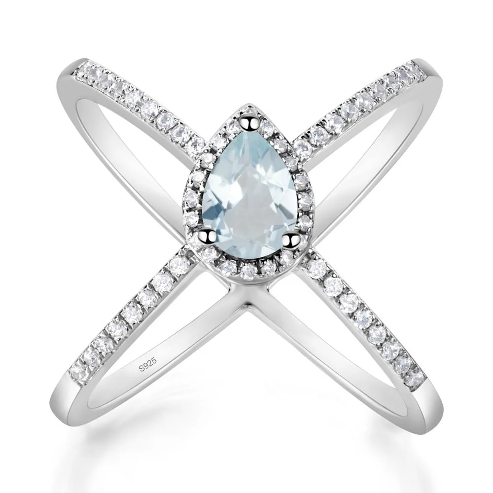 Pear Shaped Aquamarine Criss Cross Ring - Image 6