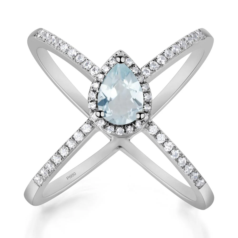 Pear Shaped Aquamarine Criss Cross Ring - Image 8