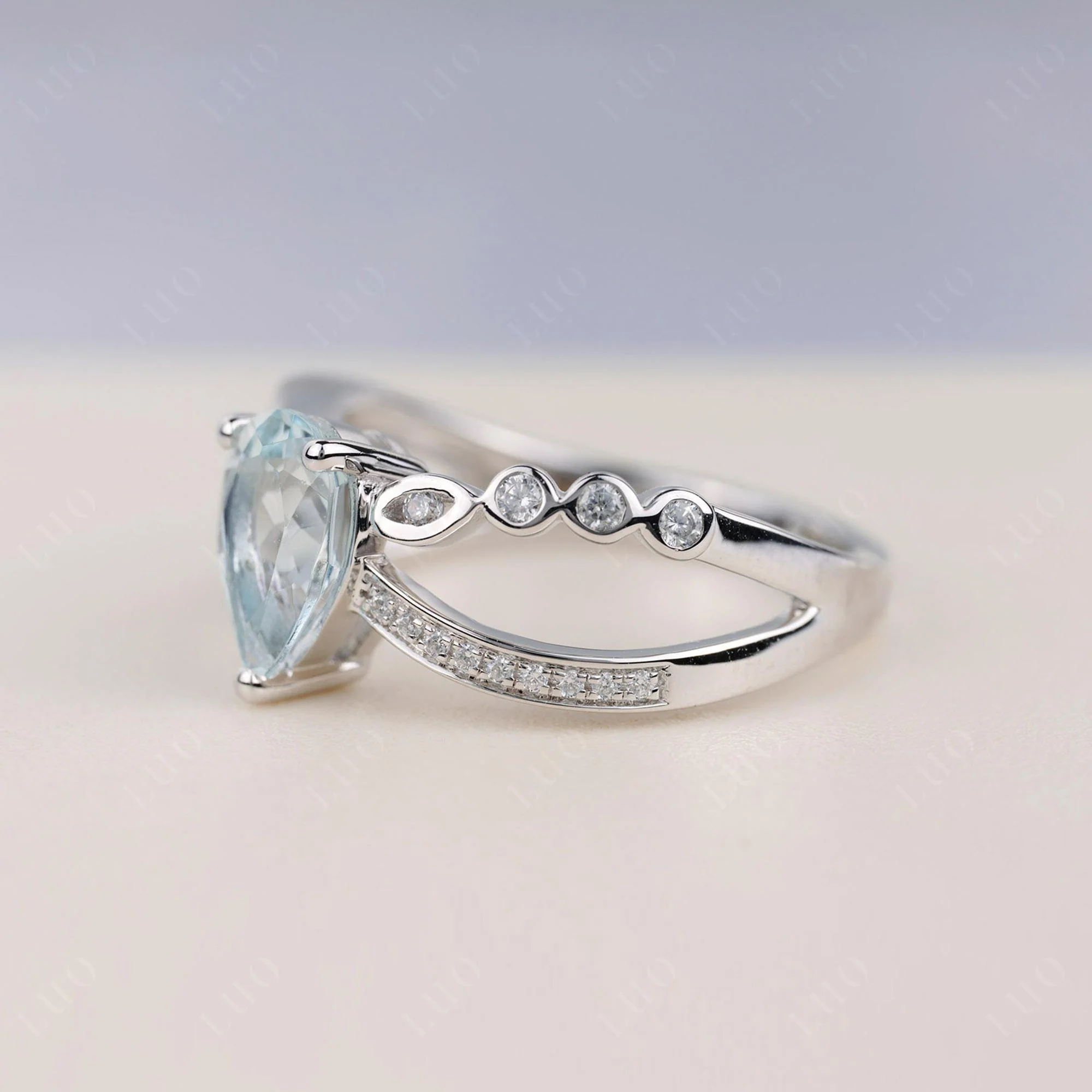 Pear Shaped Aquamarine Crossover Ring - Image 2