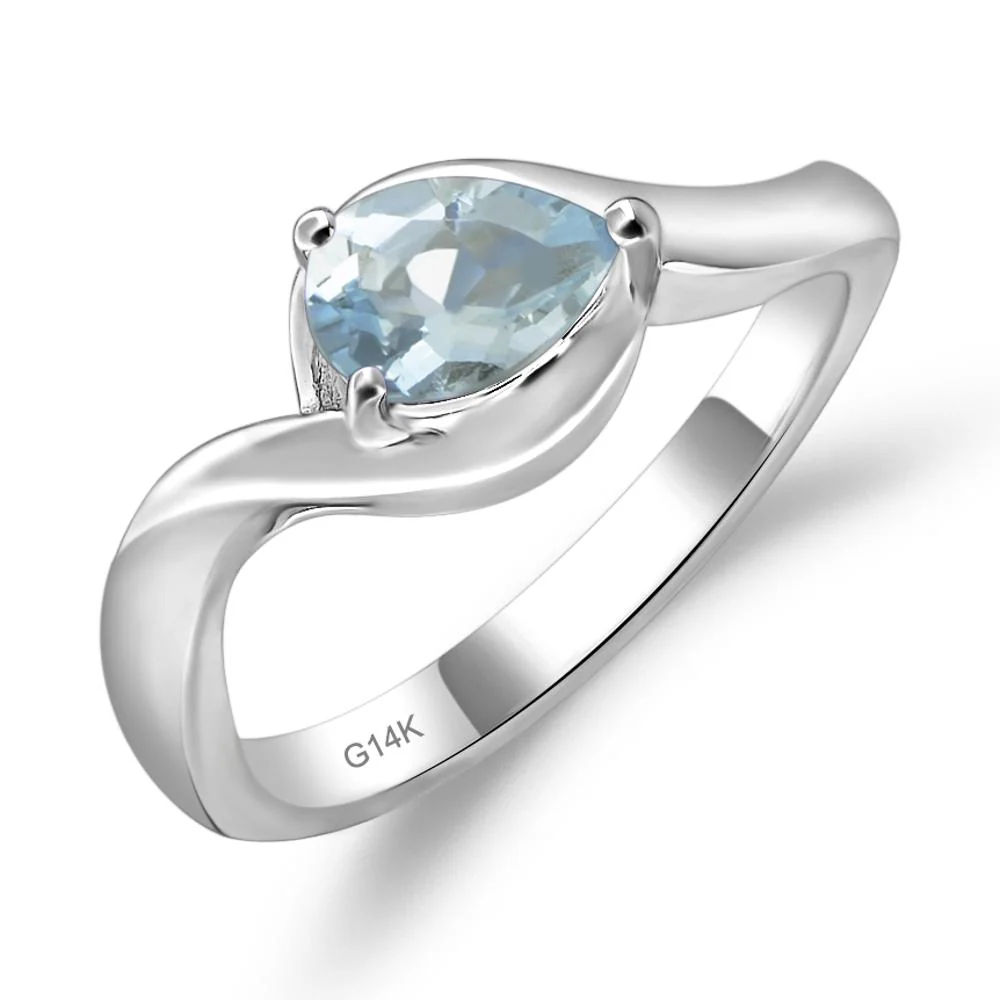 Pear Shaped Aquamarine East West Solitaire Ring - Image 4