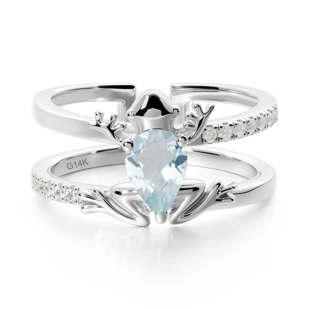 Pear Shaped Aquamarine Frog Open Ring