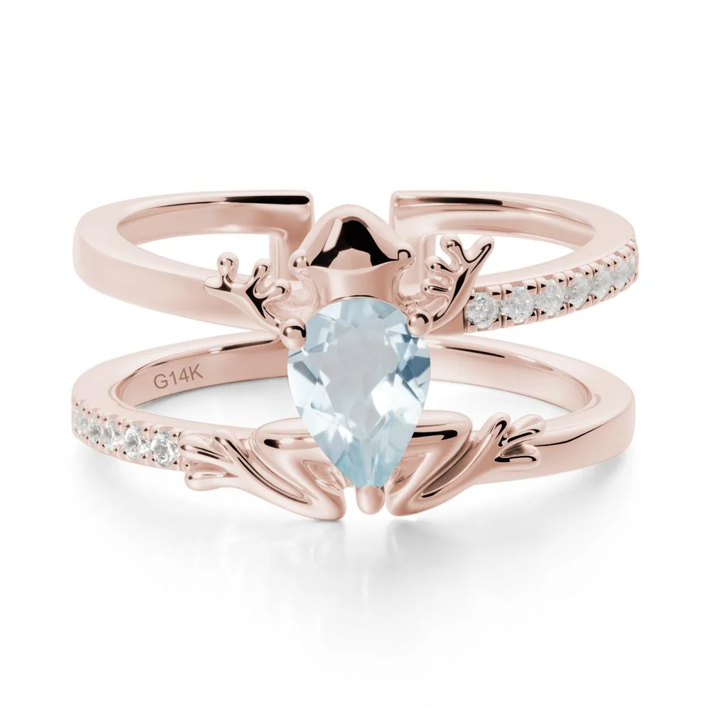 Pear Shaped Aquamarine Frog Open Ring - Image 2