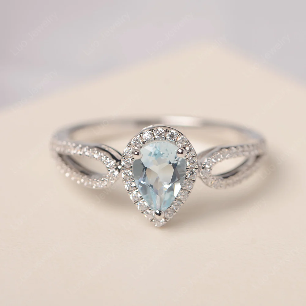 Pear Shaped Aquamarine Halo Engagement Ring