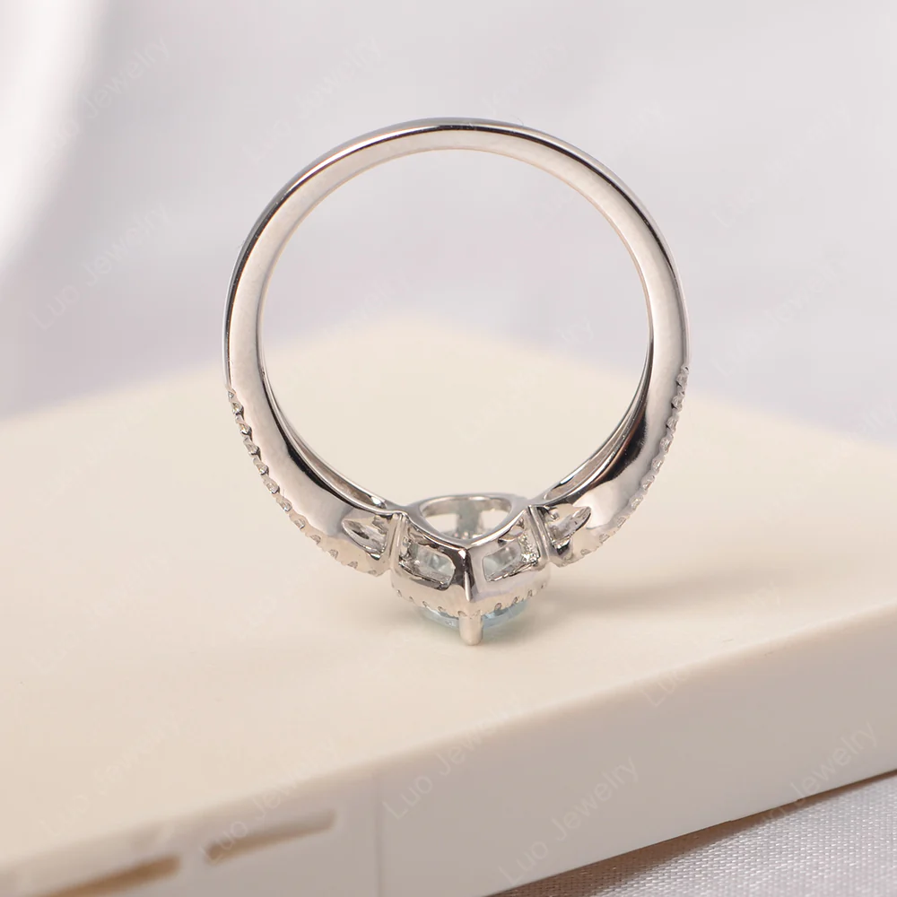 Pear Shaped Aquamarine Halo Engagement Ring - Image 4