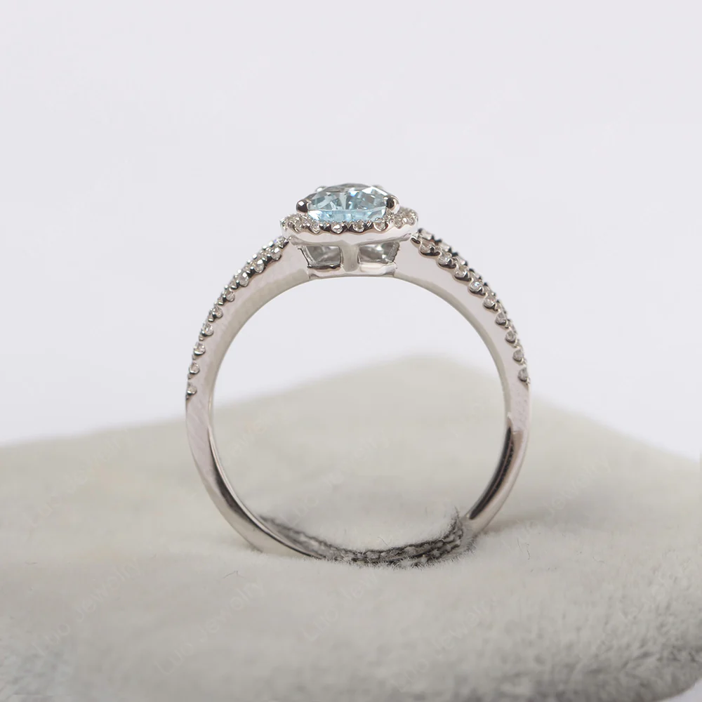 Pear Shaped Aquamarine Halo Split Shank Ring - Image 3