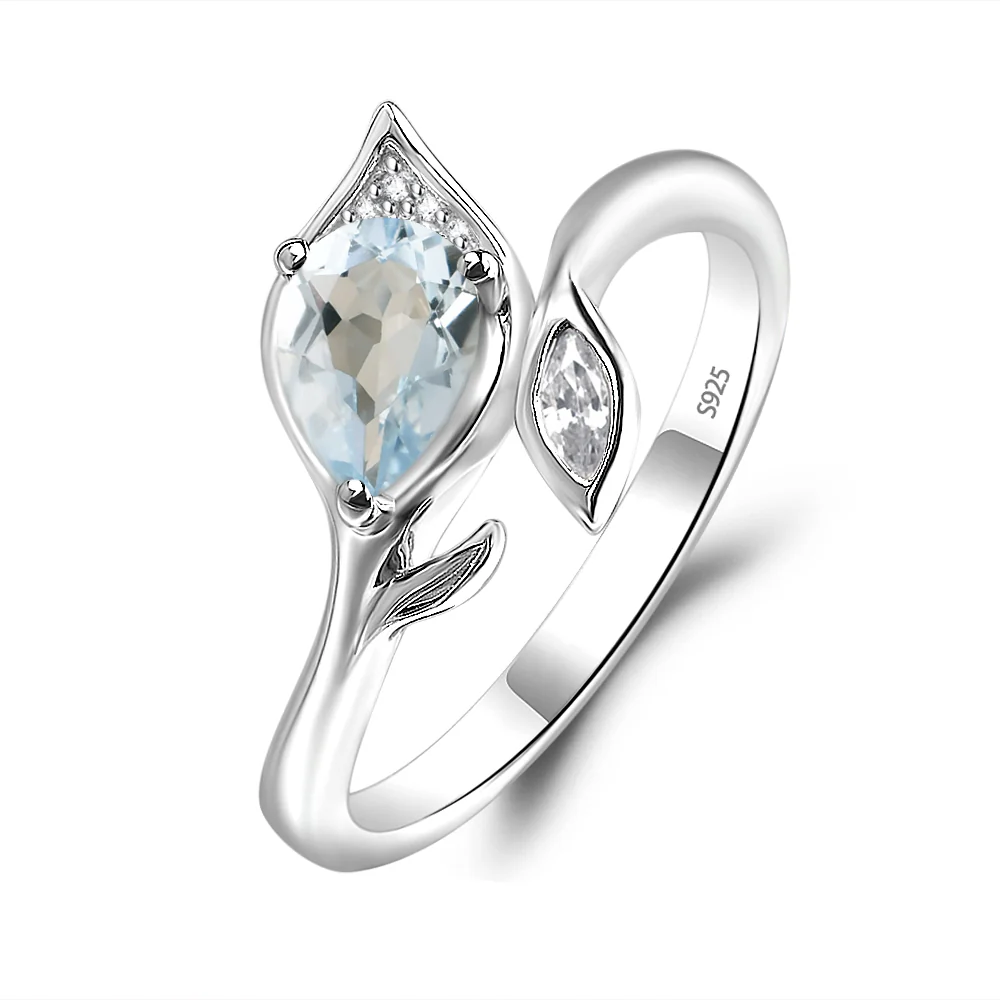 Nature Inspired Aquamarine Leaf Ring