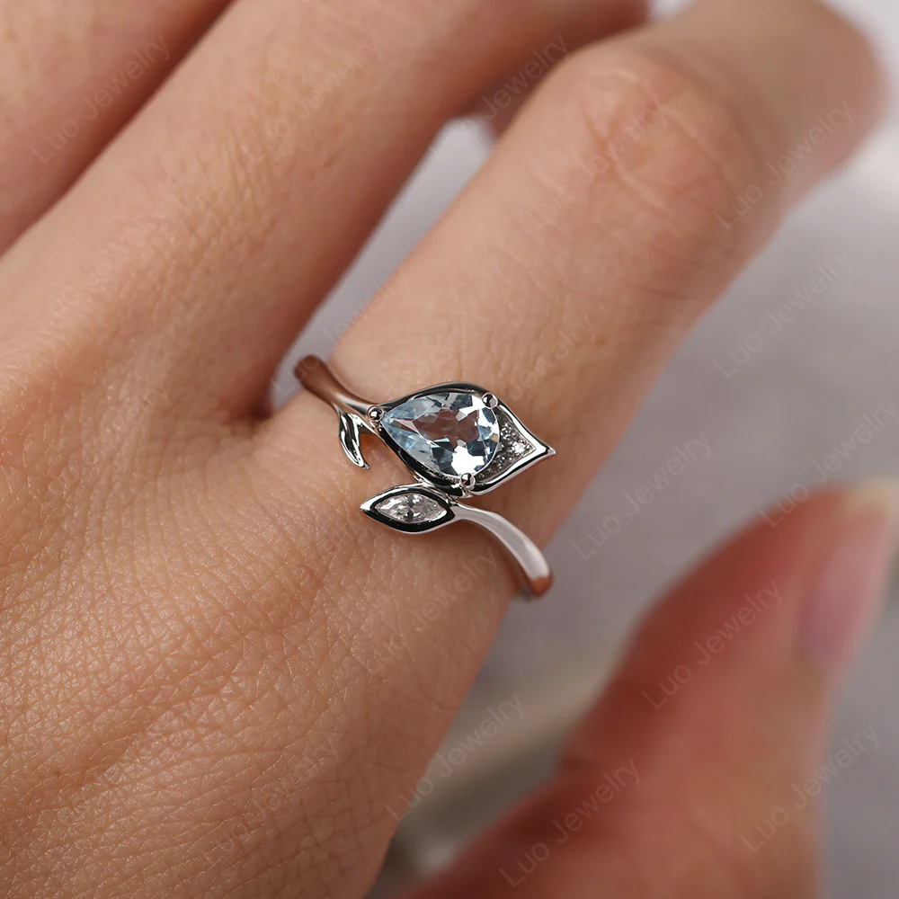 Nature Inspired Aquamarine Leaf Ring - Image 6